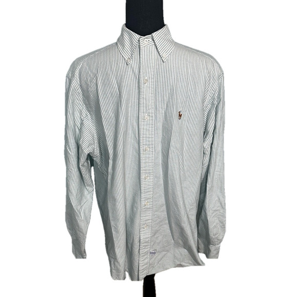 Ralph Lauren Green Striped Longsleeve Button Up Shirt - Picture 1 of 7